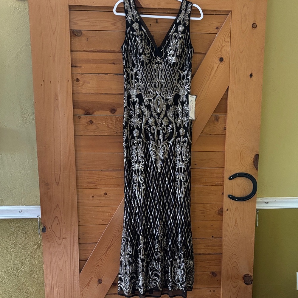 R&M Richards Black and Silver Maxi Dress